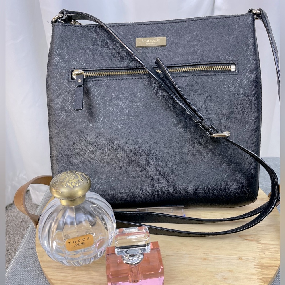 Kate Spade Black Leather Square Bag with Chunky Zippers & Inner Pockets/ Lining